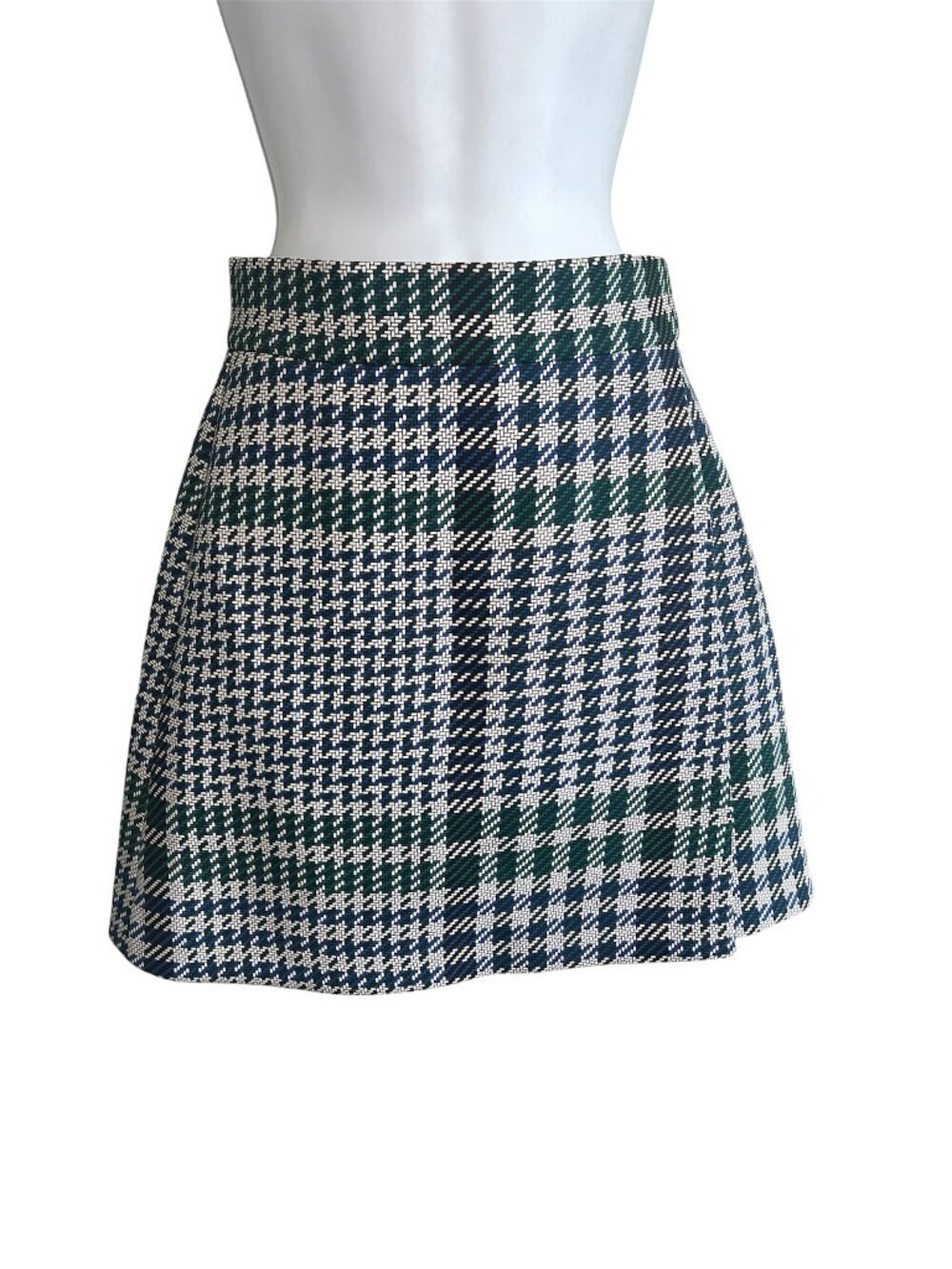 Houndstooth Plaid Mini Skirt